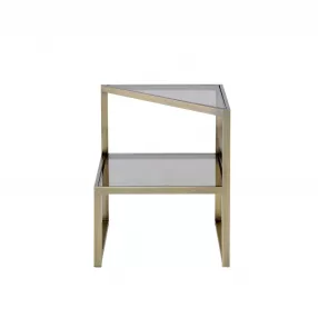 22" Gold And Clear Glass Mirrored End Table With Magazine Holder