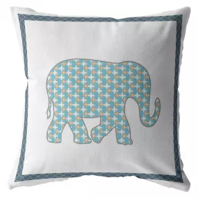 White elephant boho suede throw pillow with grey aqua fawn pattern and art textile design