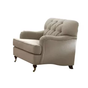 35" Beige and Dark Brown Fabric Tufted Arm Chair