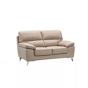 64" Beige And Silver Faux Leather Love Seat