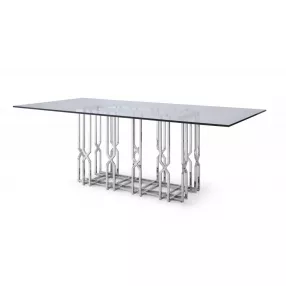 87" Clear And Chrome Rectangular Glass And Stainless Steel Dining Table