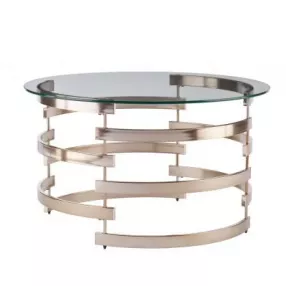 32" Champagne Glass And Metal Round Coffee Table