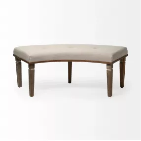20" Beige And Brown Upholstered Polyester Blend Bench