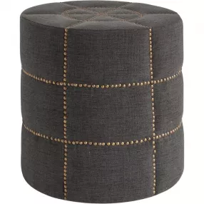 20" Gray Linen Round Footstool Ottoman