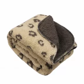 Brown printed sherpa throw blanket with woolen texture and beige color for creative arts and home linens