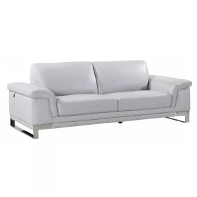 90" Gray And Silver Italian Leather Sofa