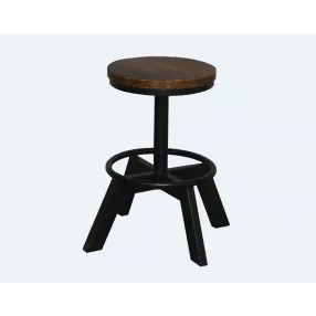 Brown black iron backless bar chair with wood and metal details