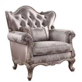 45" Champagne Fabric Floral Tufted Arm Chair