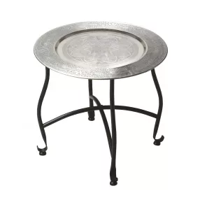 14" Black And Silver Aluminum Round End Table