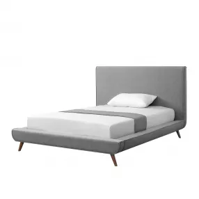 Gray Solid Wood Full Upholstered Linen Bed