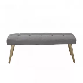 47" Gray and Antiqued Brass Upholstered Linen Blend Dining Bench
