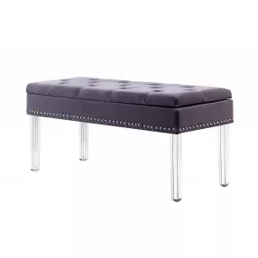 17" Clear And Gray Upholstered Velvet Entryway Bench With Flip Top