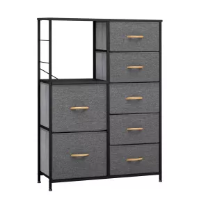 34" Gray and Black Steel and Fabric Seven Drawer Chest