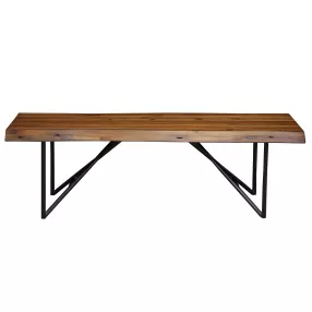 55" Brown and Black Solid Wood Dining Bench