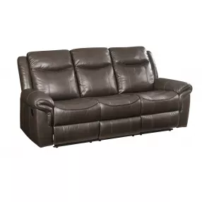 89" Brown And Black Faux Leather Reclining USB Sofa