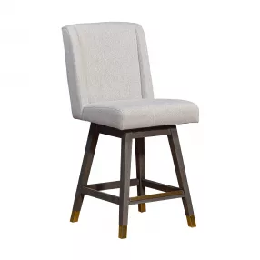 26" Taupe And Gray Solid Wood Swivel Bar Chair