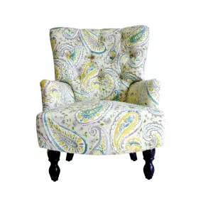 28" Aqua Lemongrass And Brown Polyester Blend Paisley Arm Chair