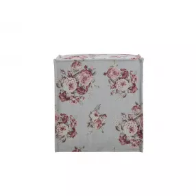 18" Pink Linen Floral Ottoman