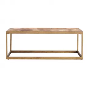 48" Natural And Natural Brown Solid Wood And Metal Rectangular Coffee Table