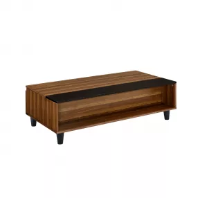 47" Walnut And Black Rectangular Lift Top Coffee Table With Shelf