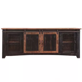 79" Black Solid Wood Cabinet Enclosed Storage Distressed TV Stand