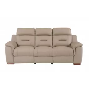 90" Beige And Brown Faux Leather Sofa