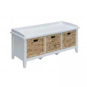 43" White Bench with Drawers