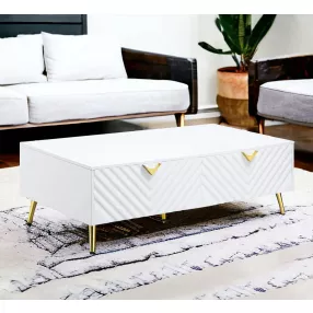 53" White Metal Coffee Table With Four Drawers