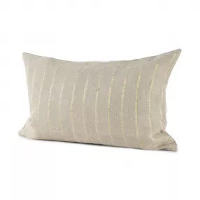 Beige And Gold Striped Lumbar Pillow Cover