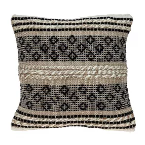 Black geometric pattern cotton blend throw pillow on white background