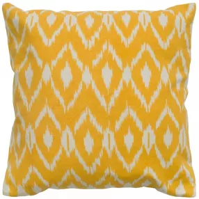 Natural ikat patterned down filled throw pillow in brown and orange