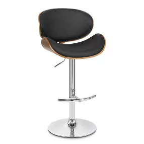 25" Black And Silver Faux Leather And Solid Wood Swivel Low Back Adjustable Height Bar Chair