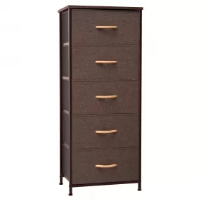 18" Brown Steel and Fabric Five Drawer Chest
