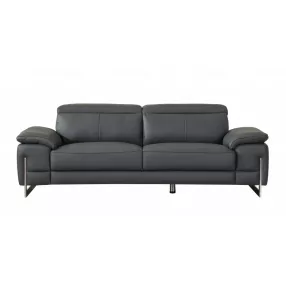 87" Gray And Silver Italian Leather Sofa