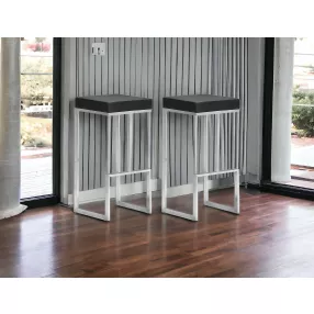 Set of Two 30" Black And Silver Steel Backless Bar Height Bar Chairs