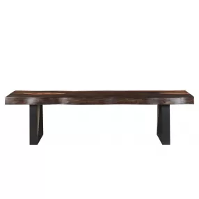 68" Dark Brown and Black Solid Wood Dining Bench