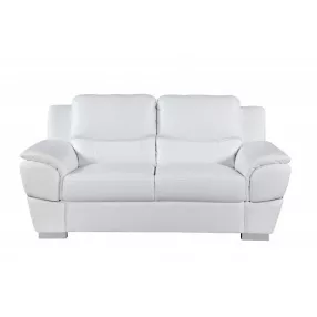 69" White And Silver Faux Leather Love Seat