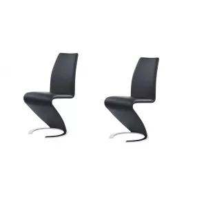 Set of Two Black and Silver Upholstered Faux Leather Dining Parsons Chairs