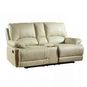 76" Beige Faux Leather Manual Reclining Love Seat With Storage