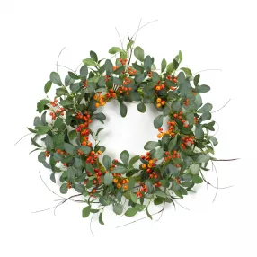 21" Green and Orange Artificial Mixed Assortment Wreath