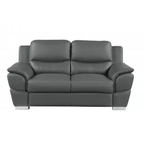 69" Gray And Silver Faux Leather Love Seat