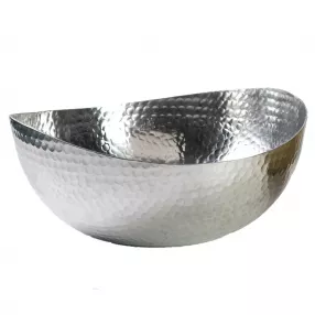 Handcrafted hammered stainless steel centerpiece bowl with creative arts design and metal serveware