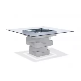 59" Clear and Gray Glass and Solid Wood Dining Table