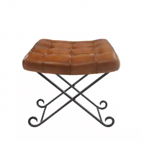 14" Brown Faux leather Footstool Ottoman