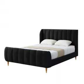 Black Solid Wood Queen Tufted Upholstered Velvet Bed