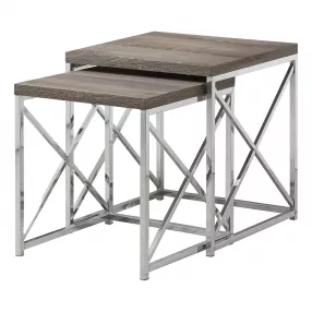 41" Silver And Deep Taupe Nested Tables