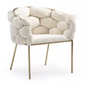 White Geo Velvet and Brushed Brass Velvet Dining Chair