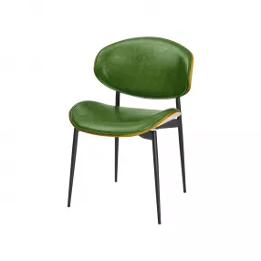 Set of Two Green And Black Upholstered Faux Leather Curved Back Dining Side Chairs