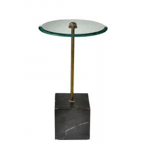 22" Black And Clear Glass And Marble Round End Table