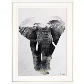 Elephant Walk 1 White Framed Print Wall Art